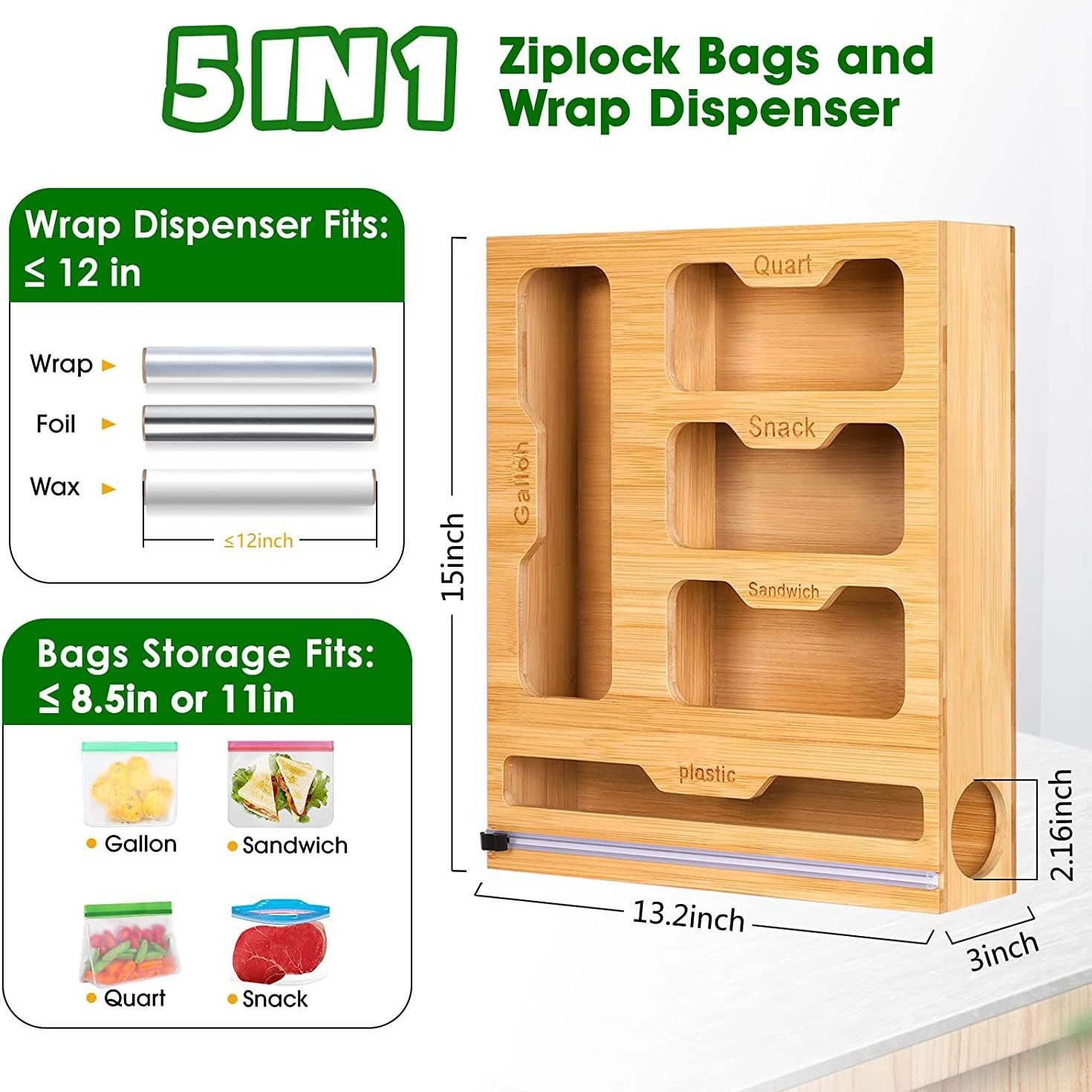 Food Storage Rack For Kitchen - Бамбуковый держатель для пищевых пакетов с